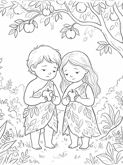 Preview of Adam and Eve in the Garden coloring page