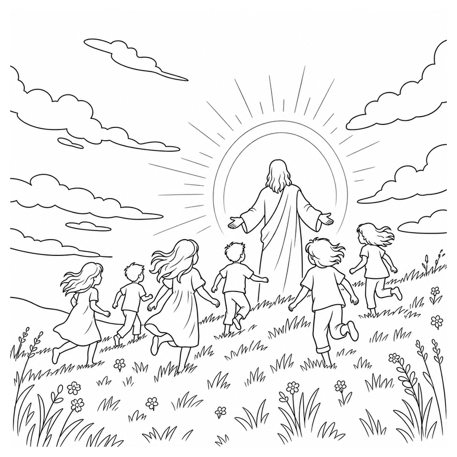 Preview of Jesus Welcomes Children coloring page
