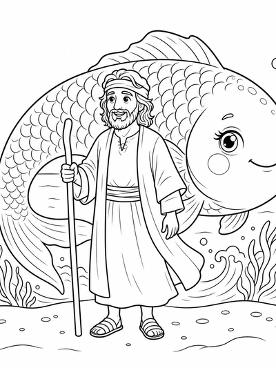 Preview of Jonah and the Big Fish coloring page