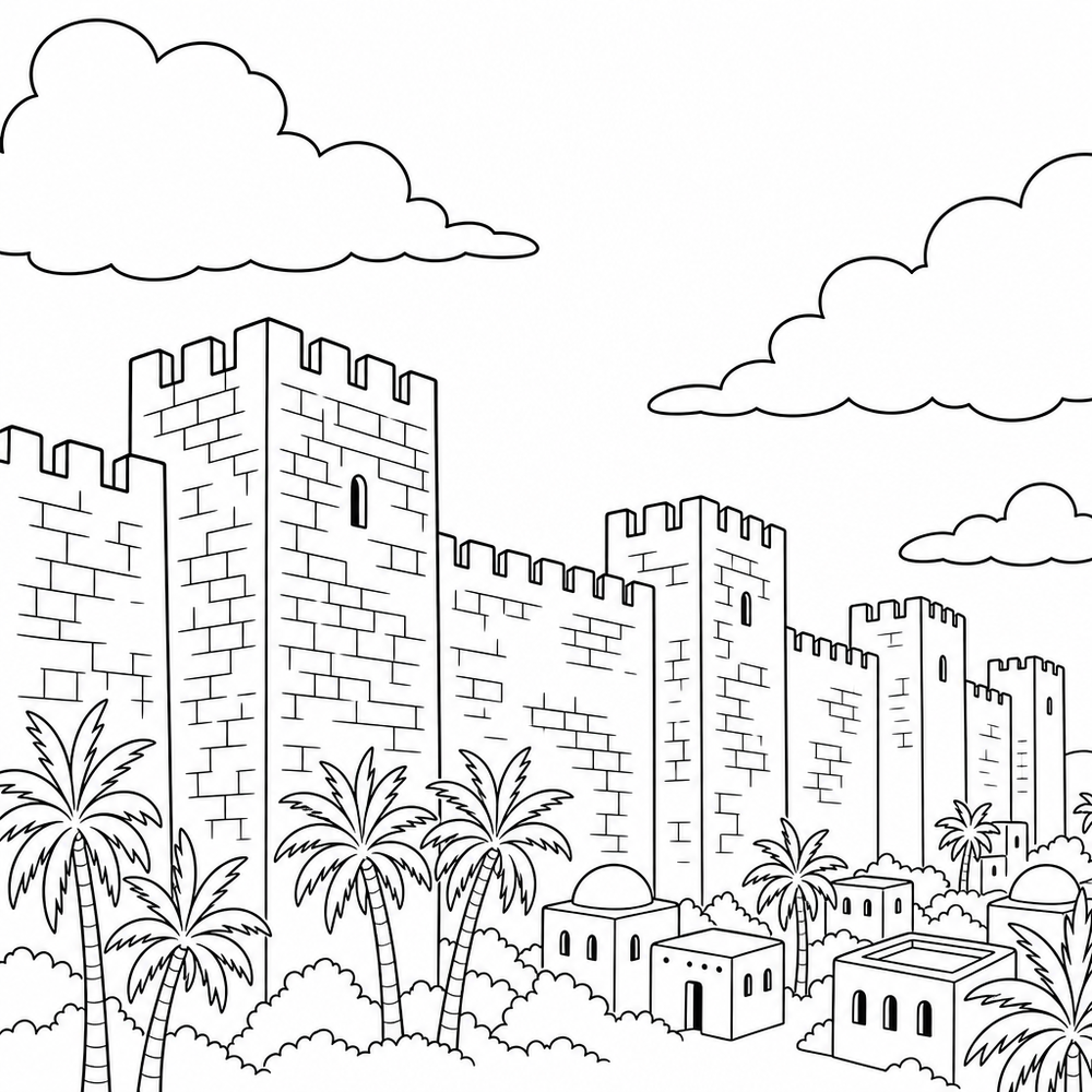 Preview of Nehemiah Builds the Wall coloring page