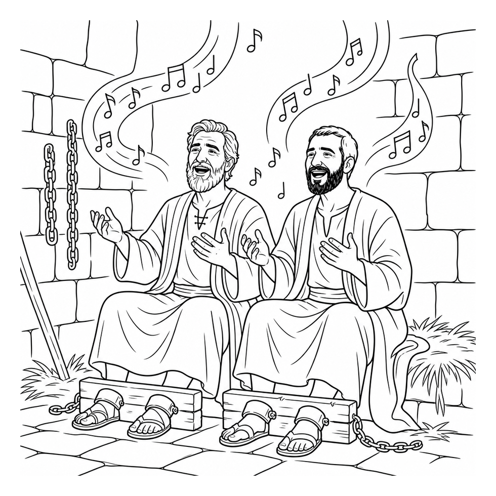 Preview of Paul and Silas in Prison coloring page