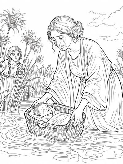 Preview of The Birth of Moses coloring page