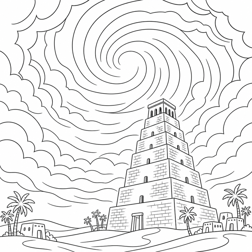 Preview of Tower of Babel coloring page